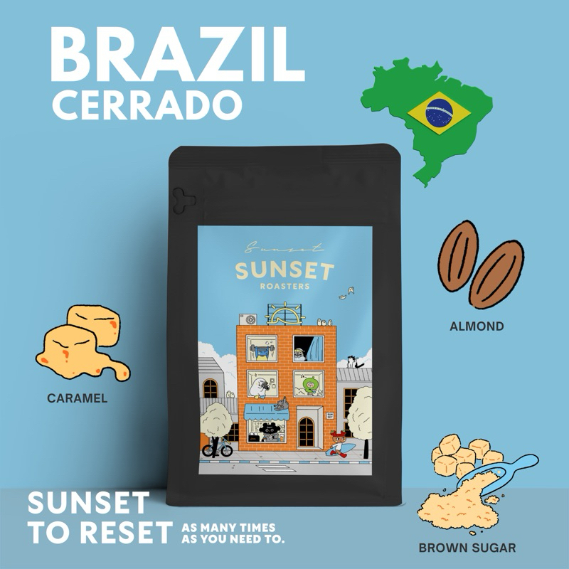 Brazil Cerrado-Medium roast เมล็ดกาแฟบราซิล คั่วกลาง 200g Sunset Coffee Roasters