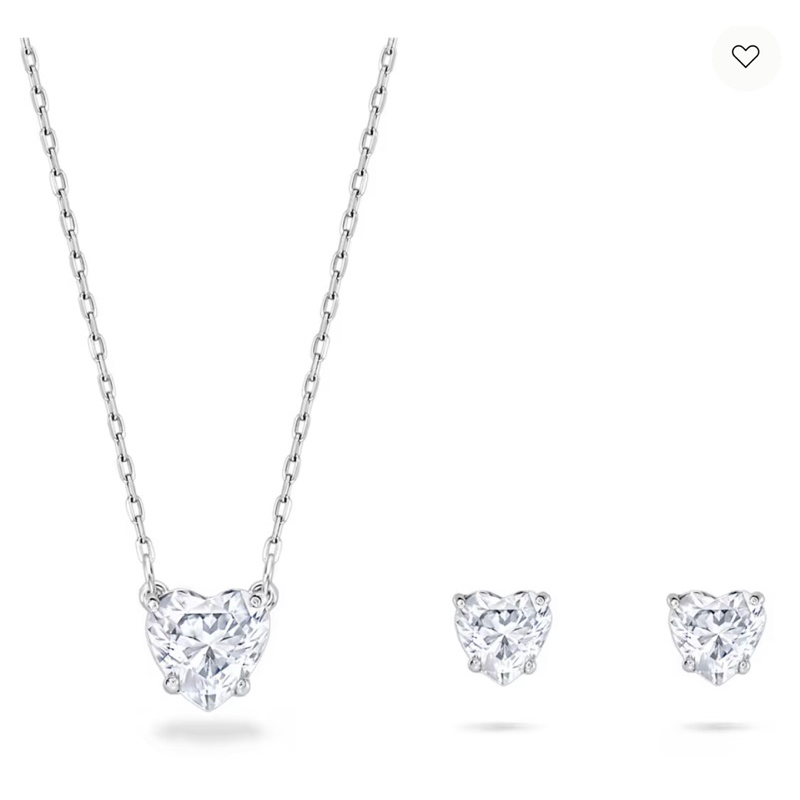 Swarovski Necklace Earrings set #5646751 Stilla Attract set Heart, White, Rhodium plated