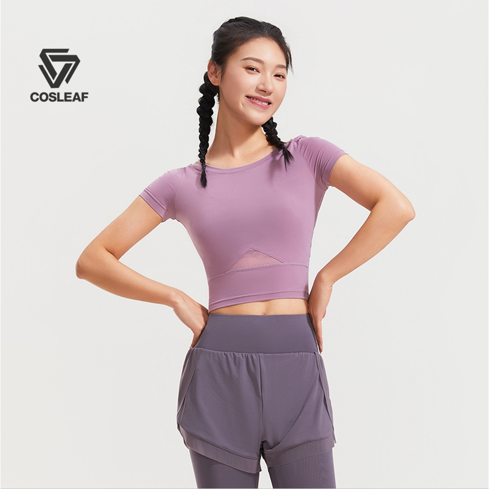 Cosleaf เสื้อครอปกีฬาโยคะ ฟิตเนส ใส่ได้ทั้งแฟชั่นและออกกำลังกาย  ผ้าไลคร่านุ่มสบายแห้งไวระบายอากาศได้ดี