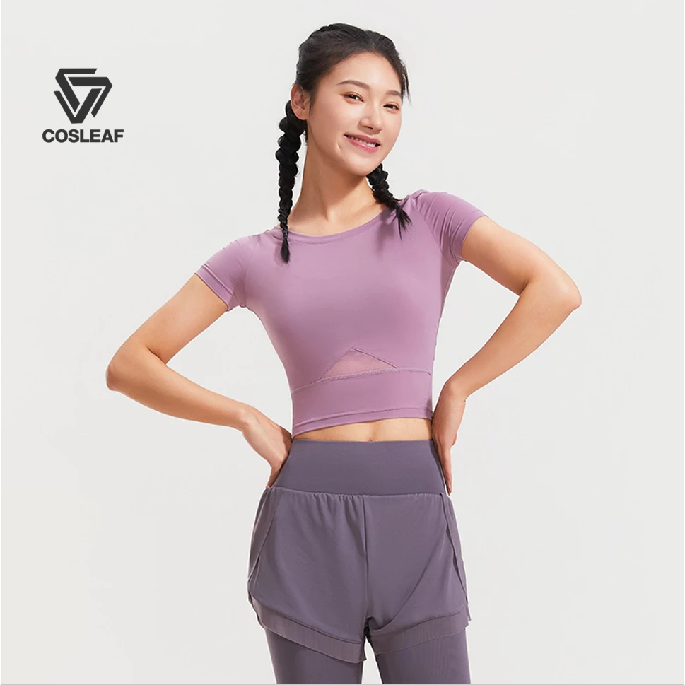 Cosleaf เสื้อครอปกีฬาโยคะ ฟิตเนส ใส่ได้ทั้งแฟชั่นและออกกำลังกาย ผ้าไลคร่านุ่มสบายแห้งไวระบายอากาศได้ดี