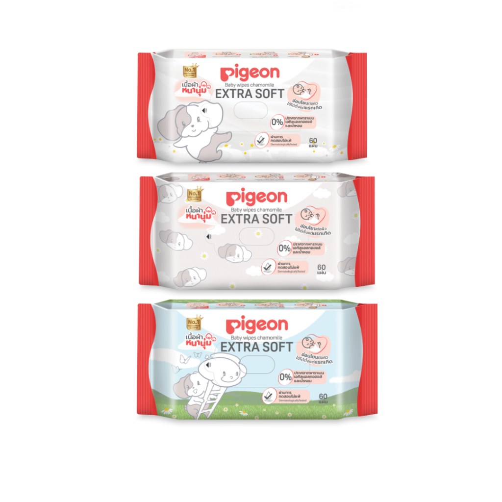Pigeon พีเจ้น เบบี้ไวพส์ สูตรคาโมมายล์ ผ้าหนานุ่ม HOWAPIPI 60 ชิ้น(สุ่มลาย) - รูปที่ 3