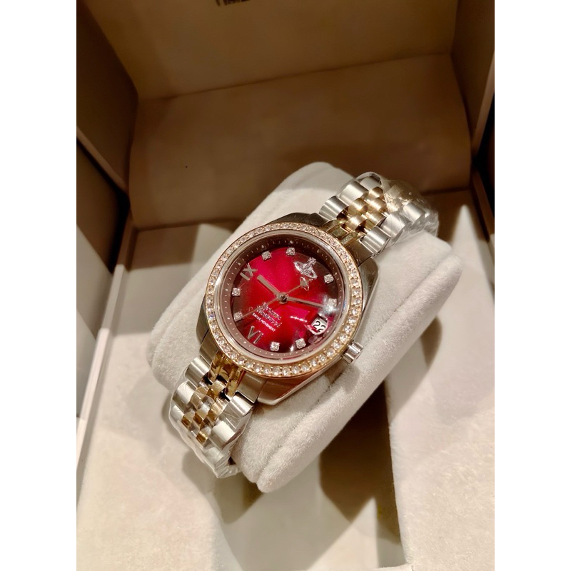 🇹🇭 พร้อมส่งในไทย 🪐 นาฬิกาข้อมือ Vivienne Westwood Fenchurch แดงเชอรี่ล้อมเพชร ของแท้ 💯