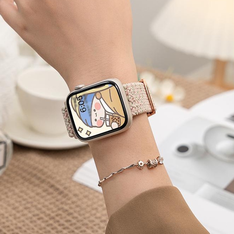 สายนาฬิกา สำหรับ iwatch สายนาฬิกาทอระดับไฮเอนด์เหมาะสำหรับนาฬิกา IP สายนาฬิกาสีทึบเรียบง่าย