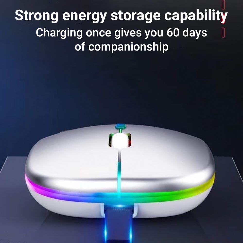 เมาส์บลูทูธไร้สาย เมาส์โน้ตบุ๊กแบบบางเงียบพร้อมไฟ LED โหมดคู่ พกพาได้ (BT5.1 + ตัวรับ USB) เมาส์คอมพิวเตอร์โหมดคู่