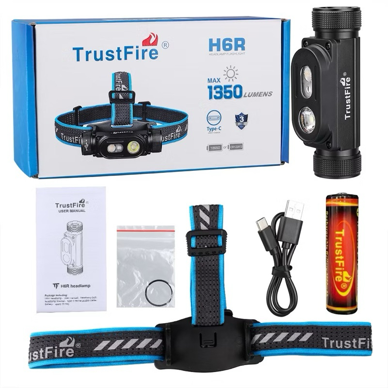 Trustfire H6R 1350LM ไฟฉายไฟ LED LED ไฟหัวกันน้ำ IP68 แบบชาร์จไฟได้ หางแม่เหล็กใช้ XP-L HI LED สำหรั
