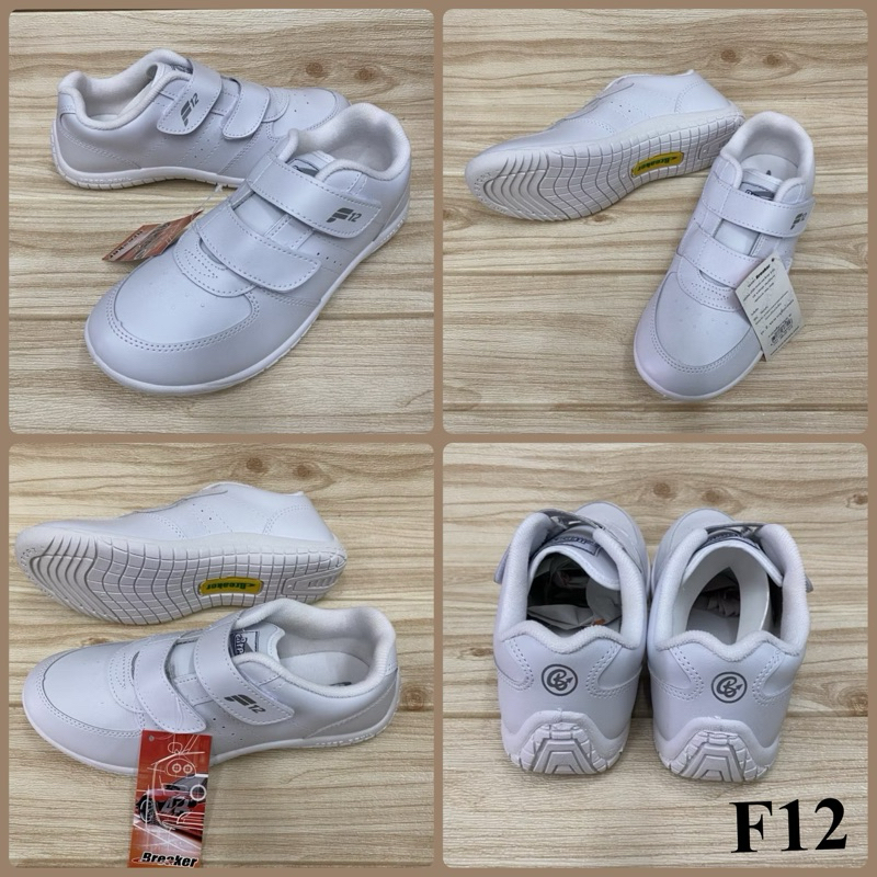 Breaker F12 / FN01  รองเท้าพละแบบหนัง สายติดเทป (31-41) สีขาว