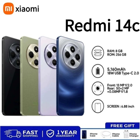 Redmi 14C สมาร์ทโฟน (8GB+256GB) 6.88 นิ้ว 120Hz แบต 5,160mAh กล้องหลัก 50MP รองรับชาร์จไว 18W รับประกันร้าน 12 เดือน