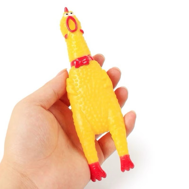 ของเล่น ไก่โอ๊ก บีบมีเสียง ความยาว 15.5 ซม. (ราคา 120บาท ได้ 12ชิ้น) สีเหลือง