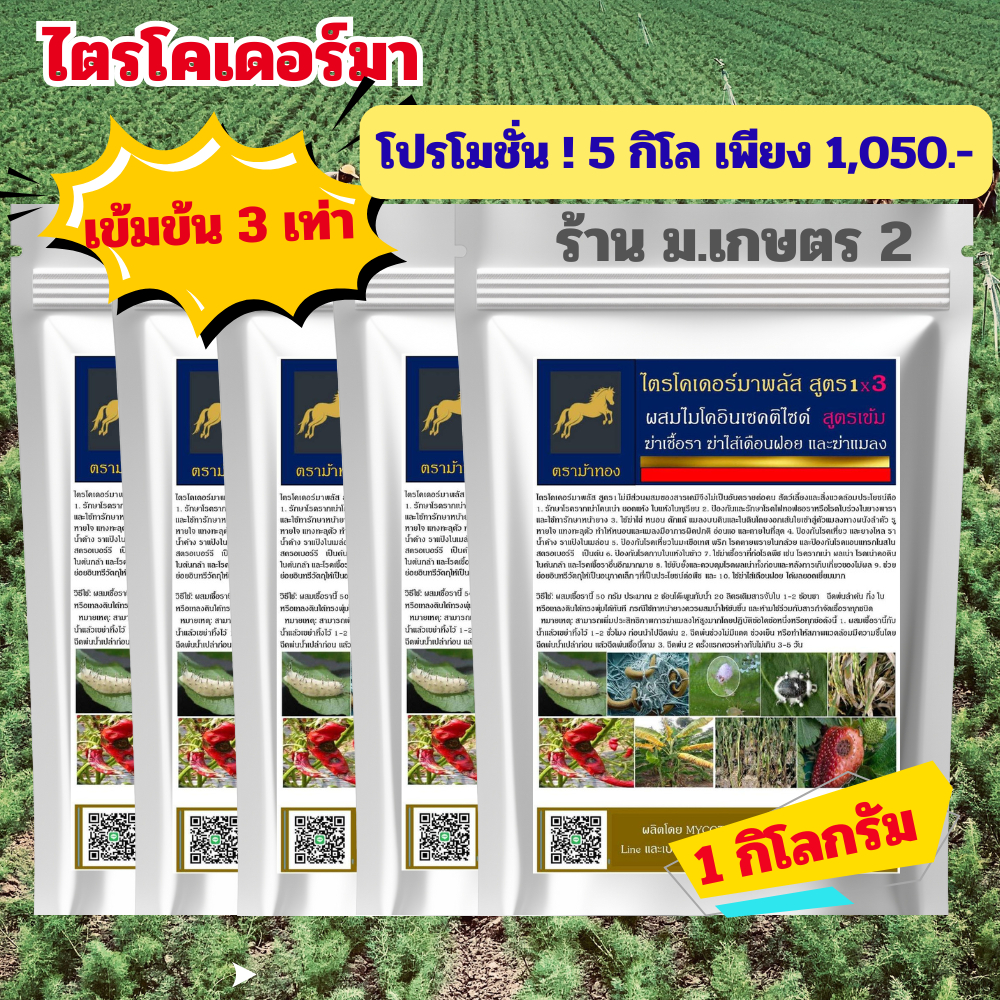ไตรโคเดอร์มา 5 กิโลกรัมสูตร 1x3 ชนิดเข้มข้น 3 เท่า ใช้ฆ่าราทุกชนิดที่ก่อโรคพืชผสมจุลินทรีย์ฆ่าแมลงฆ่าไส้เดือนฝอย ชีวภัณฑ