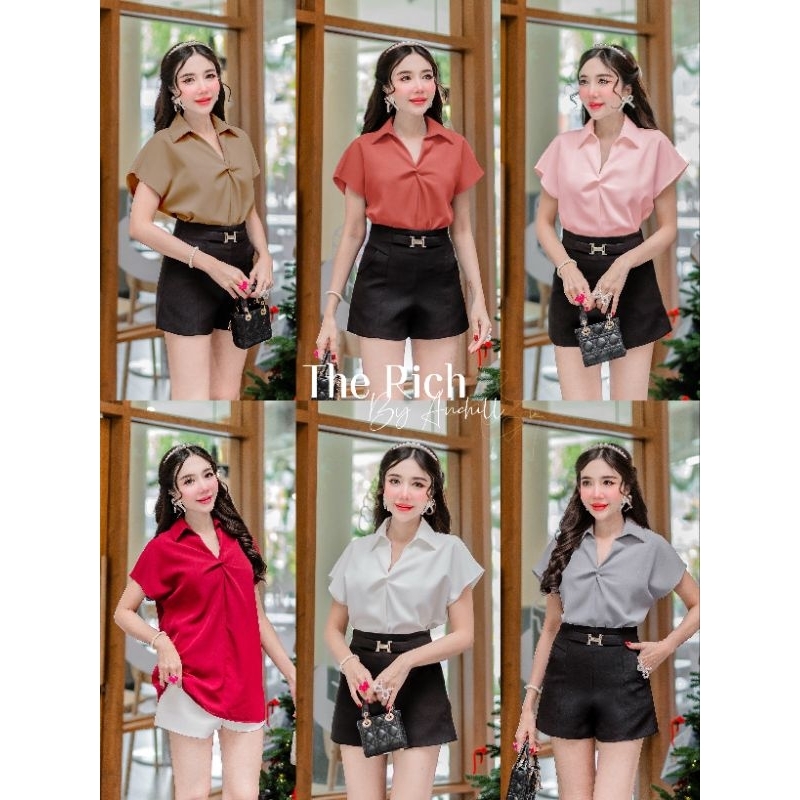 เสื้อคอปกเชิ้ต แขนล้ำ แต่งอกเกลียว งานสวย งานดี ทรงน่ารักสุด เรียบหรู