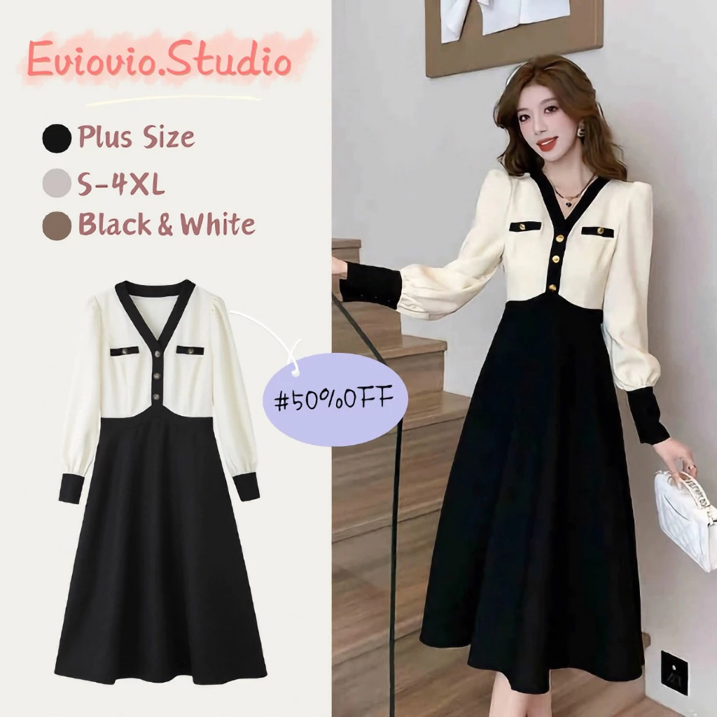 【ใหม่】S-5XL เดรสสีดำ ✨คอวี สไตล์ฝรั่งเศส หรูหรา ช่วยให้ดูเพรียวและสวยงาม เดรสยาวเอวสูงทรงเอ สไตล์เรียบหรูและสง่างาม