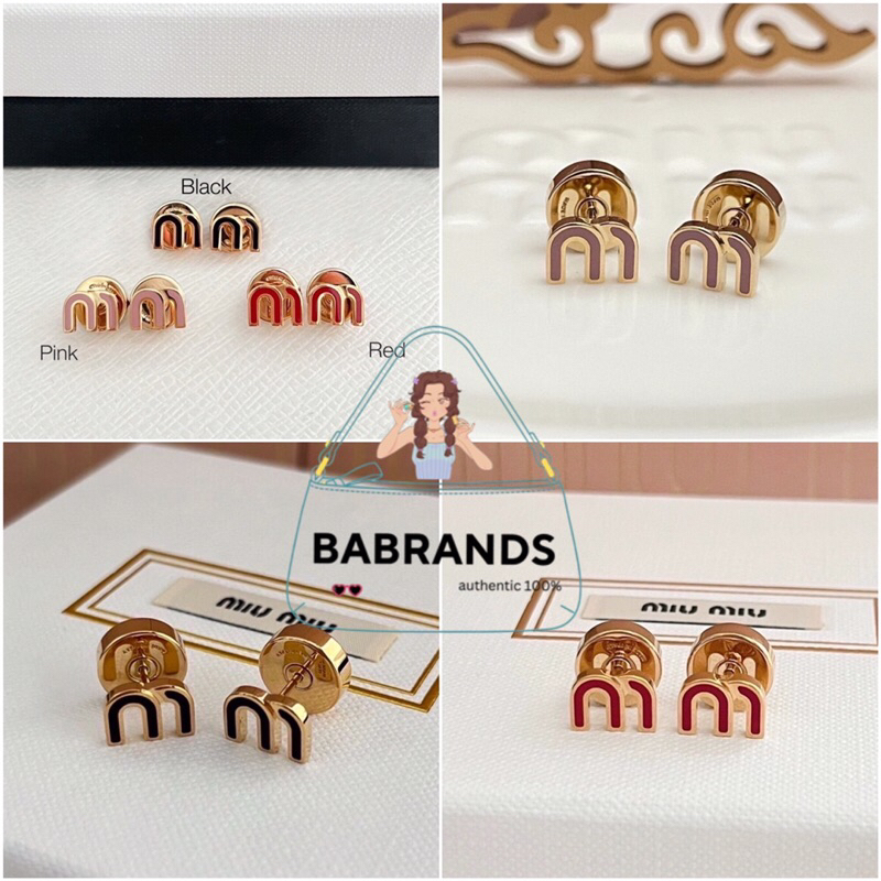 Miu Miu logo-plaque stud earrings ปังไม่ไหว พร้อมส่งค่ะ