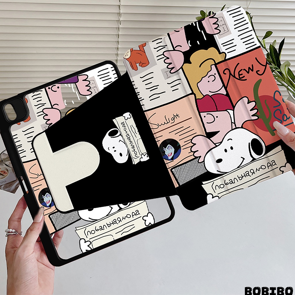 🪐24 ชั่วโมงเคส🪐เคส iPad Gen9 Gen11 Air6 ที่ใส่ปากกา หนังสือพิมพ์สนูปปี้ เคสiPadหมุน 360° Air7 Gen10