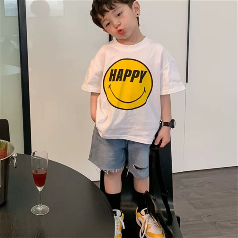 Yout-children เสื้อยืด kids 'HAPPY SMILES' แขนสั้น คอกลม cotton 100% fit BOY/GIRL เสื้อสีขาว เสื้อผ้าเด็ก สไตล์เกาหลี