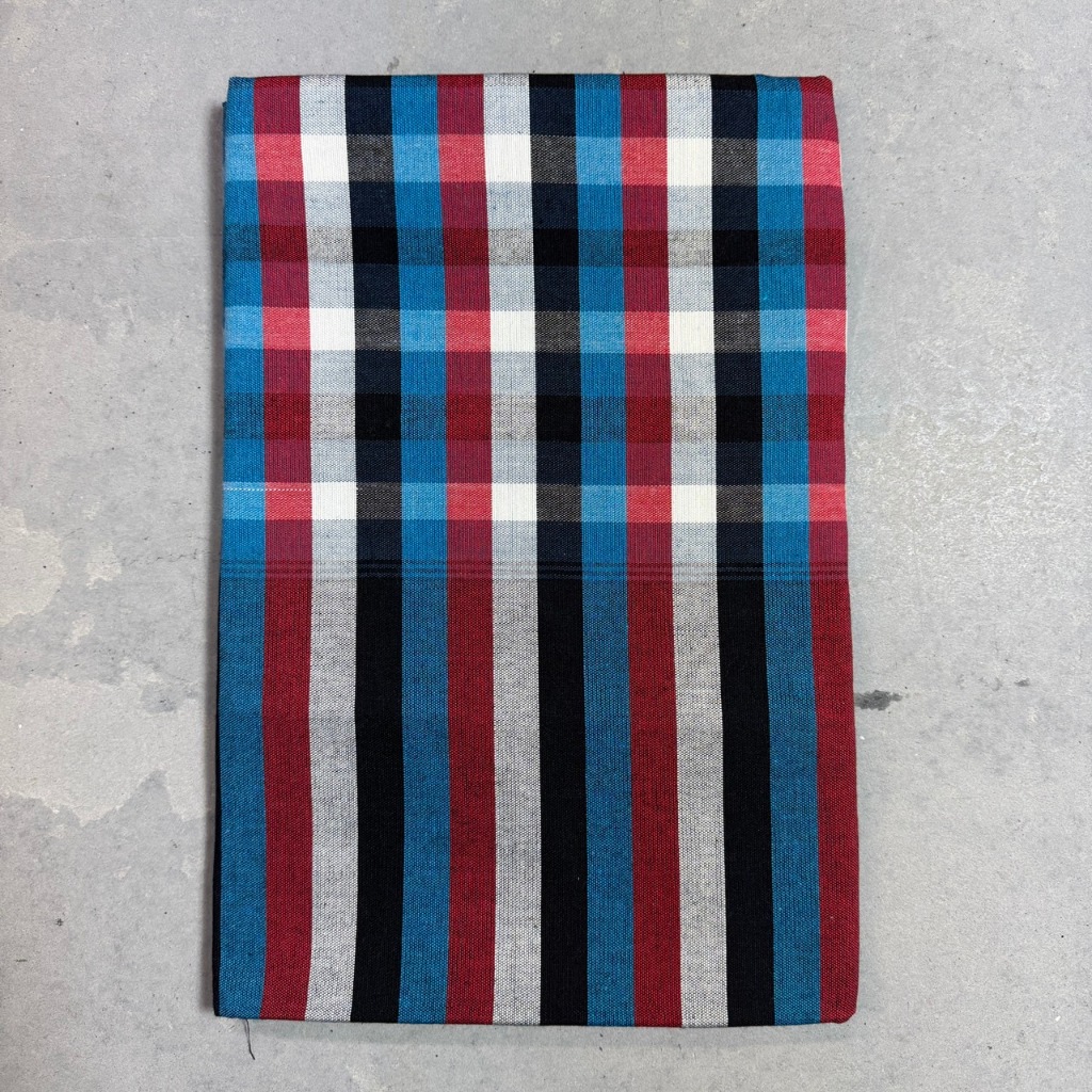 ผ้าขาวม้าบ้านไร่ ตราช้างแดง | ผ้าฝ้ายทอพิเศษ 90×200 ซม. “เย็บริม” สีไม่ตก! (ชุดที่2)