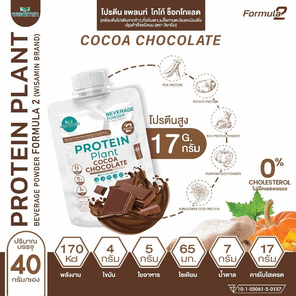 (สินค้าแถมฟรี สุ่มรสชาติ) PROTEIN PLANT โปรตีนแพลนท์ สูตร 2 ชนิดซอง 40 กรัม (ตราวิษามิน) สุ่มรสชาติ เลือกรสชาติไม่ได้
