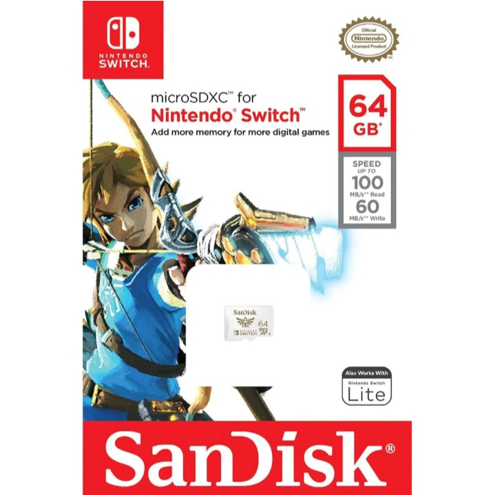 SANDISK NINTENDO SWITCH MICRO SD 64GB - ZELDA (LIFE TIME WARRANTY)