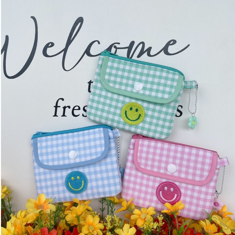 กระเป๋าใส่เหรียญ กระเป๋าใส่บัตรขนาดเล็ก กระเป๋าสตางค์ กระเป๋าผ้ามินิมอล ลายตาราง - รูปที่ 3