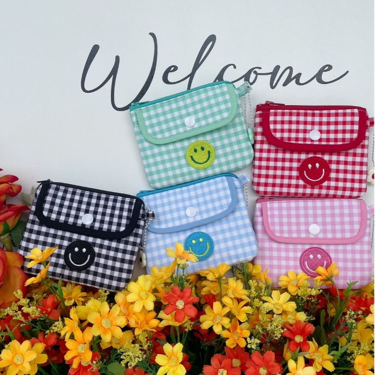 กระเป๋าใส่เหรียญ กระเป๋าใส่บัตรขนาดเล็ก กระเป๋าสตางค์ กระเป๋าผ้ามินิมอล ลายตาราง - รูปที่ 4