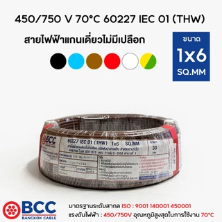 BCC สายไฟทองแดง THW 1x6 ยาว 30เมตร สายไฟ สายไฟบางกอกเคเบิ้ล