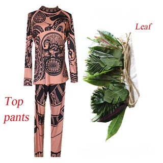 🍃Thailand Spot 🍃ชุดฮาๆ ผู้ใหญ่เด็กฮาโลวีน Maui Moana Costume Cosplay Hook กระโปรงใบไม้ เสื้อยืดเครื่องแต่งกายคอสเพลย์ชุด