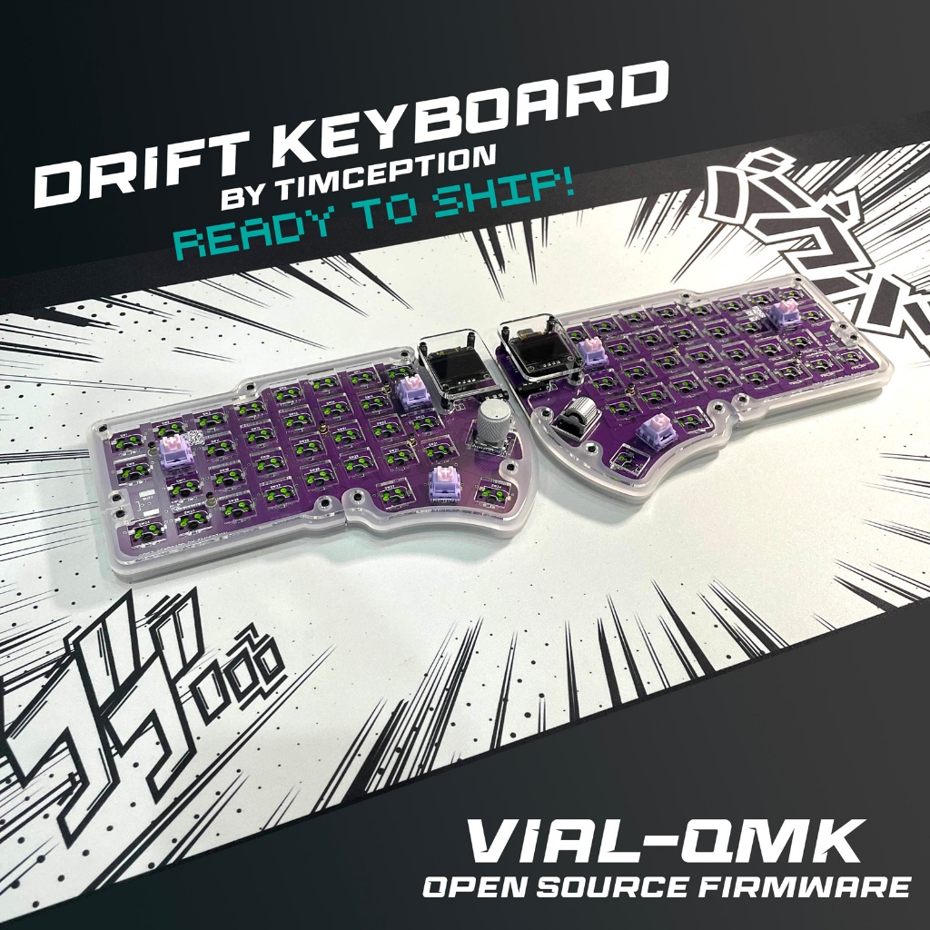 Drift Keyboard by Timception (Split Keyboard) พร้อมส่ง(ready to ship) Purple PCB & Clear White Frame