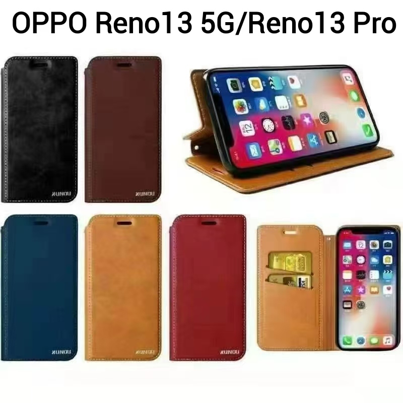 OPPO Reno 13 Fตรงรุ่น(ส่งในไทย)เคสฝาพับOPPO Reno13 5G/OPPO Reno 13 Pro 5Gเคสกระเป๋าเปิดปิดแบบแม่เหล็ก เก็บนามบัตรได้