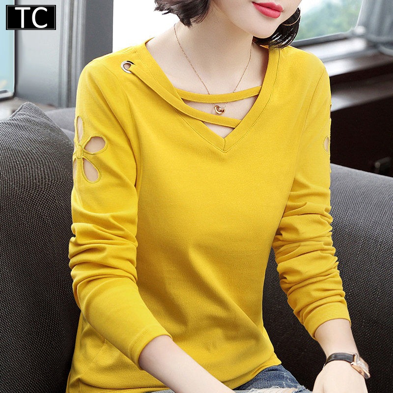 TC เสื้อยืดแขนยาว แบบเรียบๆทันสมัย ใส่อุ่นกันหนาว เนื้อดีใส่สบาย เสื้อยืดแฟชั่นผู้หญิง รุ่น2826