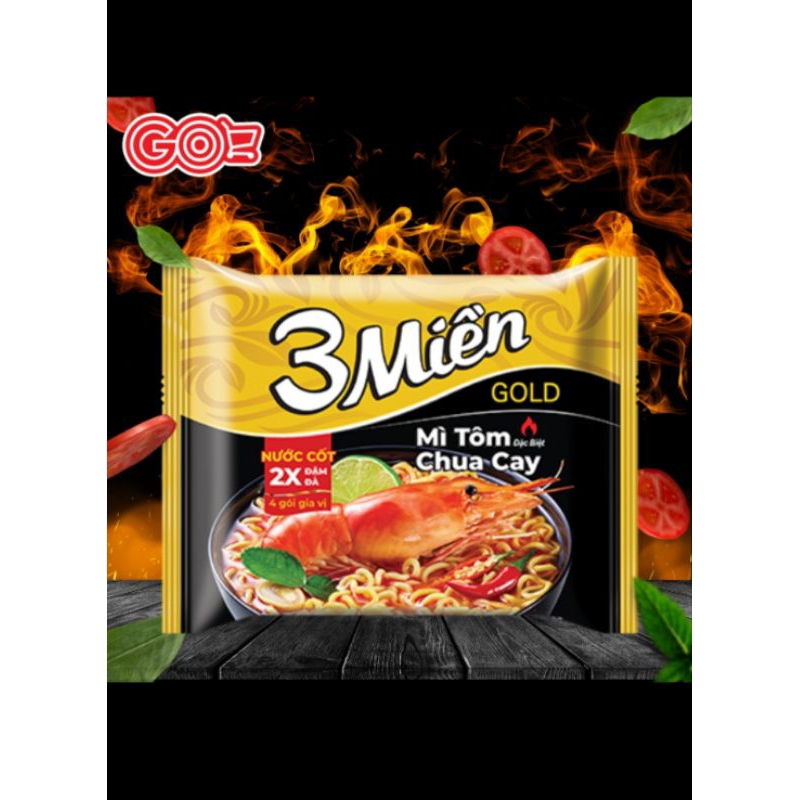มาม่าต้มยำ Mỳ 3 Miền Gold Tôm chua cay đặc biệt ห่อ 75g 10ห่อ