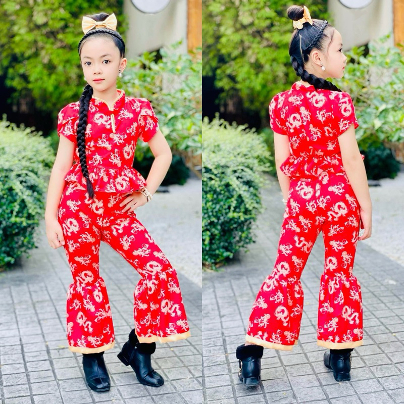ชุดเด็ก ตรุษจีน กี่เพ้า สีแดงๆๆงานใหม่ล่าสุดชุดเซต2ชิ้นเสื้อ+กางเกงขาระบายกุ๊นสีทองๆ(ผ้าไหมอิตาลี) #kaew