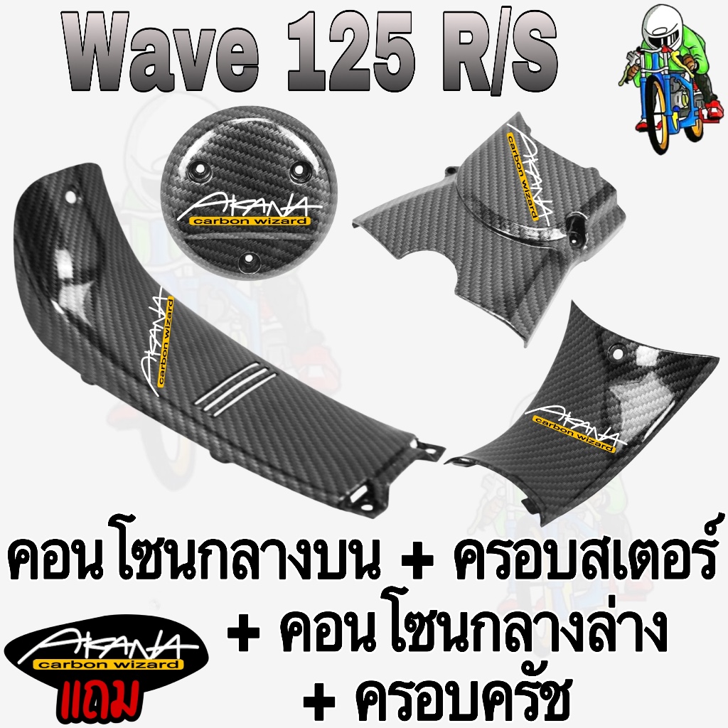(SET 4 ชิ้น) WAVE 125 R/S คอนโซนกลางบน + คอนโซนกลางล่าง + ครอบครัช + ครอบสเตอร์ (งานABS) เคฟล่าลายสาน 5D