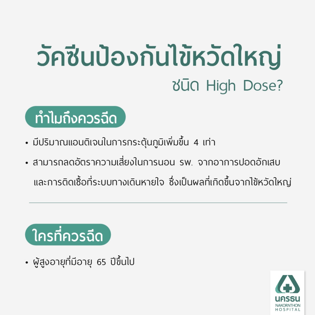 [E-Coupon] นครธน โปรแกรมฉีดวัคซีนป้องกันไข้หวัดใหญ่ ชนิด High Dose 1 เข็ม (สำหรับอายุ 65 ปีขึ้นไป)* ราคา ถูกที่สุด ดีลบีเคเค แกลเลอรีภาพที่ 2