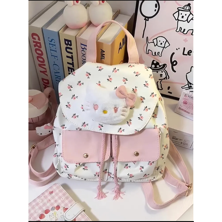 กระเป๋าสะพายหลัง/ผ้าแคนวาส DIY ลายดอกไม้ น่ารักแบบผู้หญิง