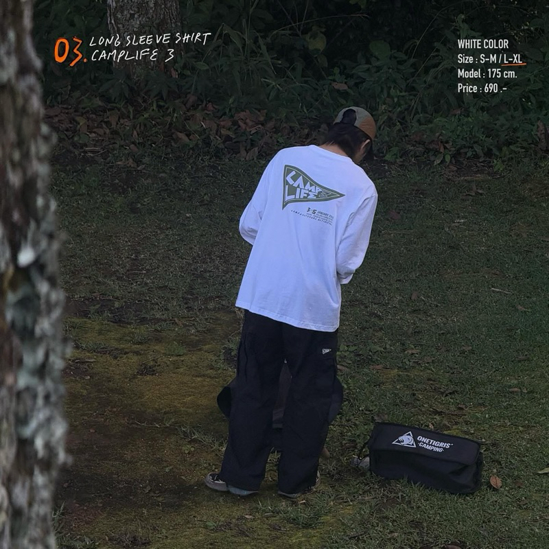 Playworks LONG SLEEVE SHIRT CAMPLIFE3 ( WHITE COLOR ) ‬เสื้อแขนยาวทรงตรงจั๊มแขน ชายเสื้อปล่อย