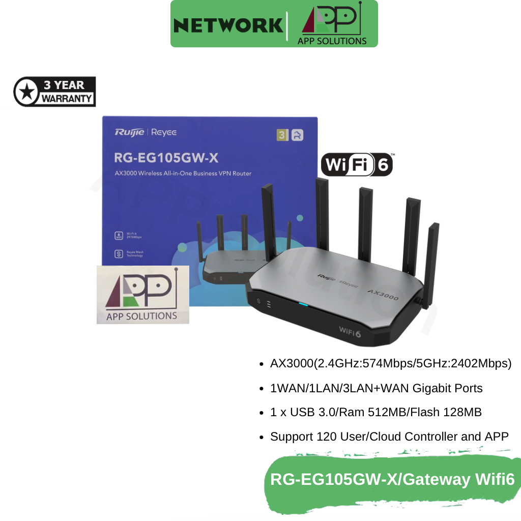 REYEE Cloud Managed Gateway/WiFi6/AX3000 รุ่นRG-EG105GW-X(ประกัน3ปี)
