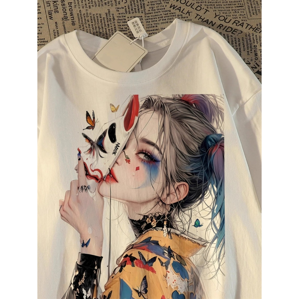 【ส่งจากไทย】เสื้อทีเชิร์ตขายดี คอกลม เนื้อนุ่มคุณภาพสูง ใส่ได้ทั้ง ช/ญ พิมพ์ลายการ์ตูนชัดเจน รูปแบบตัวตลก