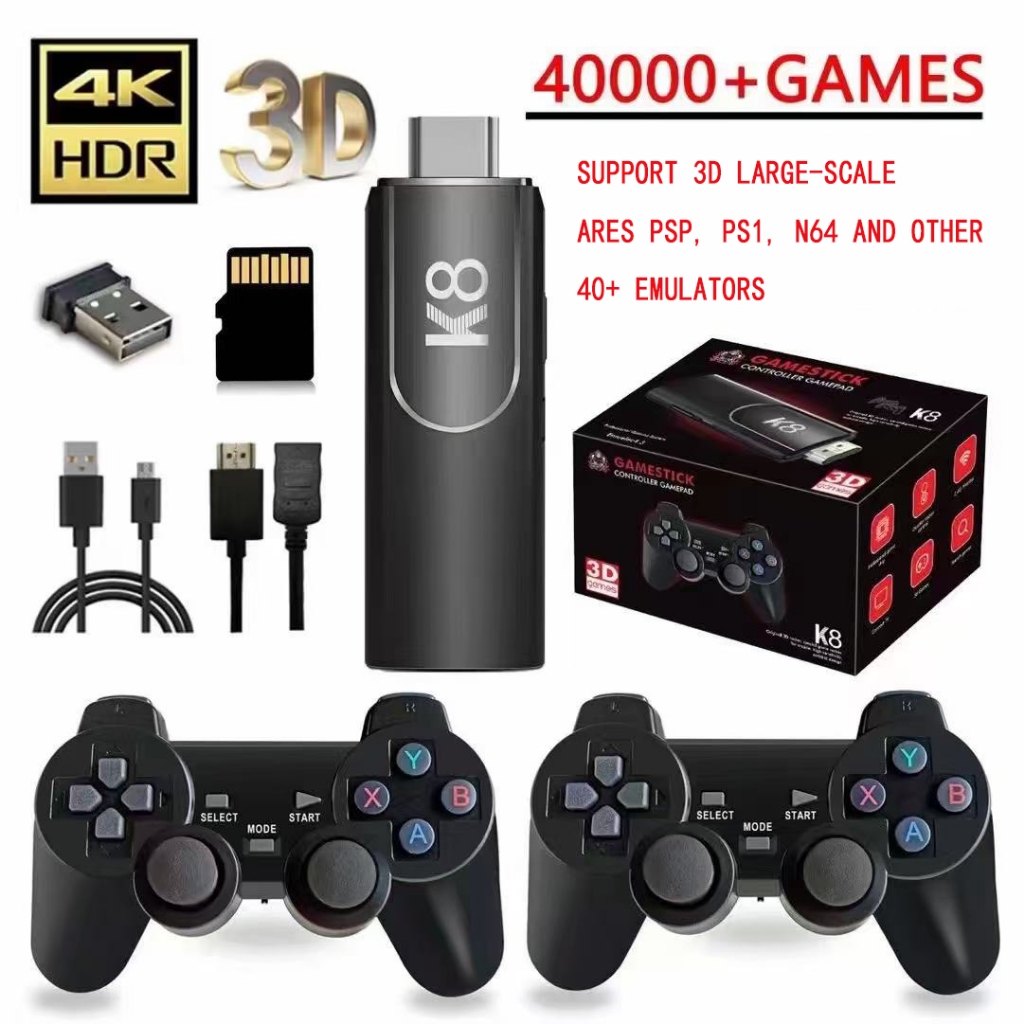 เกมส์ต่อทีวี game stick เกม HDMI 4K เครื่องเล่นเกมย้อนยุค ที่จับเกมบลูทูธ 64Gb ในตัวมี 30,000 game