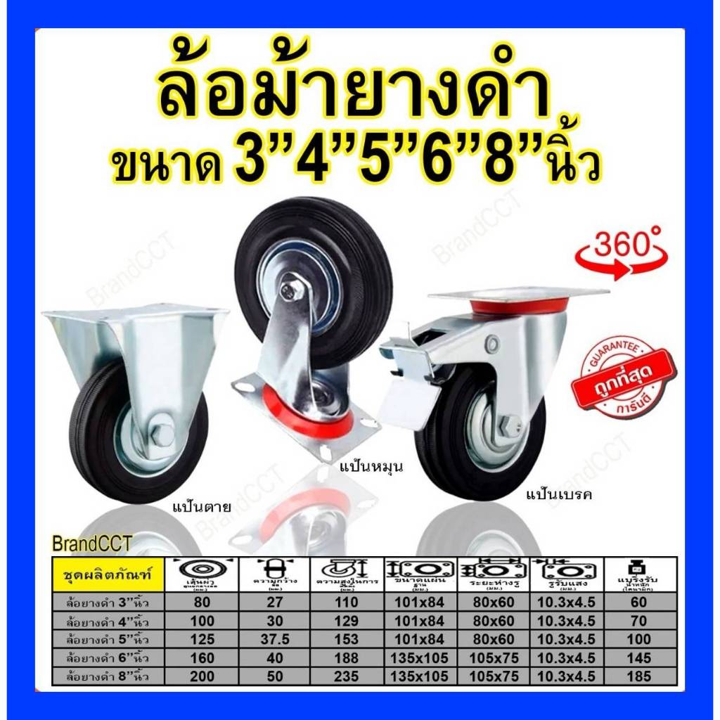 ล้อยางตราม้าขนาด8"นิ้ว แป้นตาย/แป้นหมุน/แป้นเบรค