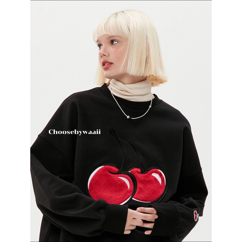 Kirsh🍒 BIG CHERRY SWEATSHIRT -black พร้อมส่ง