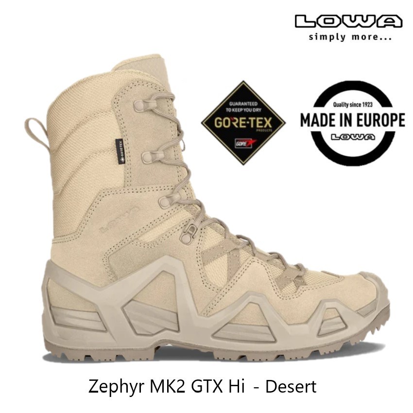 Lowa Zephyr MK2 GTX Hi รองเท้าบูทแทคติคอลสูง 8 นิ้ว วัสดุหนังกลับ บุผ้า Gore-Tex ด้านในกันน้ำ เบา ทน