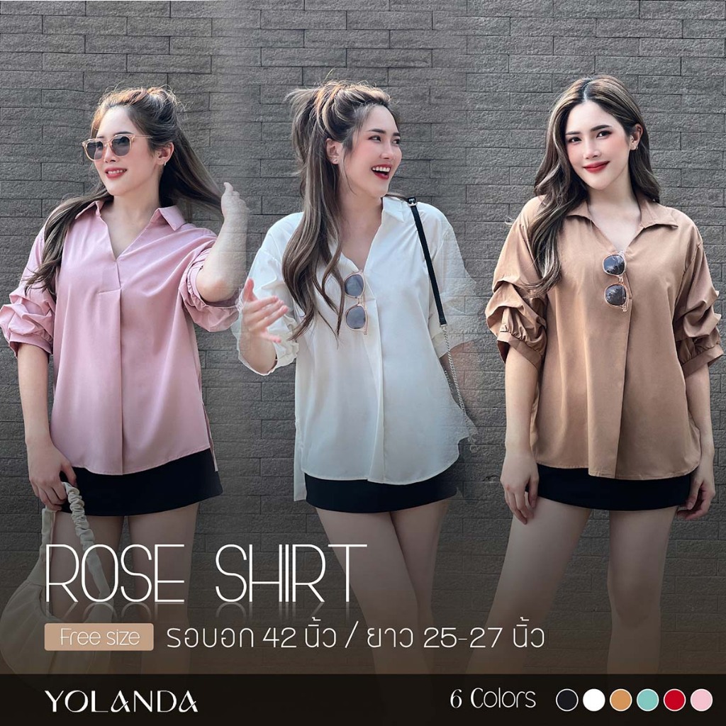 Yolanda เชิ้ตแขนสั้น Lady Outfits ผู้หญิง เสื้อผ้า เชิ้ตสีพื้น เสื้อแฟชั่นผู้หญิง FF1004