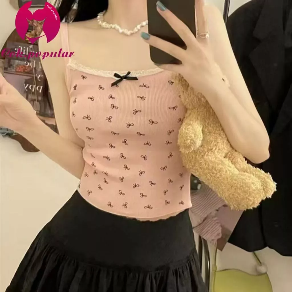 YY70 เสื้อสายเดี่ยว ดีเทลสายลูกไม้ยืดได้ เสื้อฟรีไซส์มีฟองน้ำในตัว