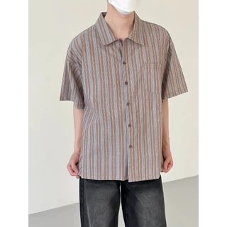 CLIFF เสื้อเชิ้ตผู้ชาย แขนสั้นลายทาง แมทช์ลุคง่าย แบบหลวม แฟชั่น