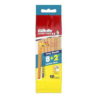 Gillette Super Thin II ยิลเลตต์ ด้ามมีดโกนหนวด ด้ามเหลือง *** 8+2 ด้าม/ห่อ *** ( 1 ห่อ 8 ด้ามฟรี 2 ด้าม) / ราคา ต่อ1 ห่อ