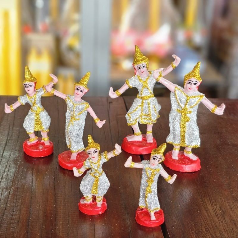 ตุ๊กตาตั้งศาล ละคร นางรำ เรซิ่น ประดับกากเพชร สวยงาม ชาย-หญิง 3 ขนาด[ จิ๋ว เล็ก กลาง]