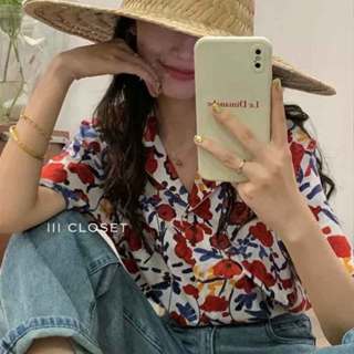 เสื้อเชิ้ตปกฮาวาย lll Freesize lll IT094 ลายดอก สงกรานต์ แขน…