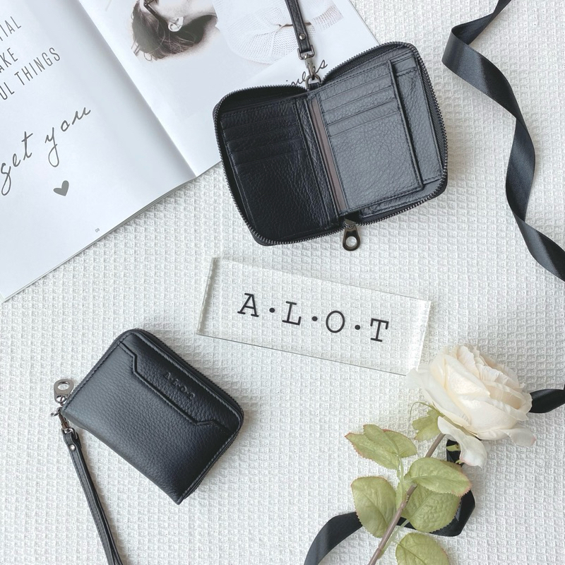 ALOT กระเป๋าสตางค์เสริมดวงใบสั้น รุ่น Mini Chamois Serie สีดำ / สาววันจันทร์,พุธกลางวัน