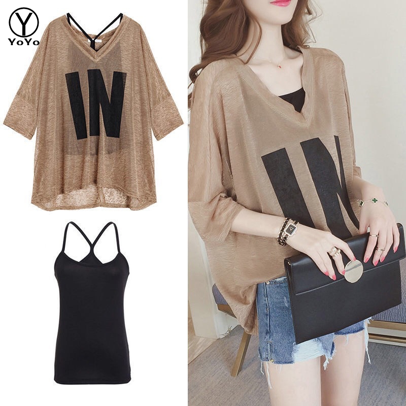 YOYO เสื้อสาวอวบ(มีชั้นใน) เสื้อยืดแฟชั่นผู้หญิงเกาหลี ไซส์ใหญ่ทรงหลวม เนื้อผ้าดีราคาถูก รุ่น2777