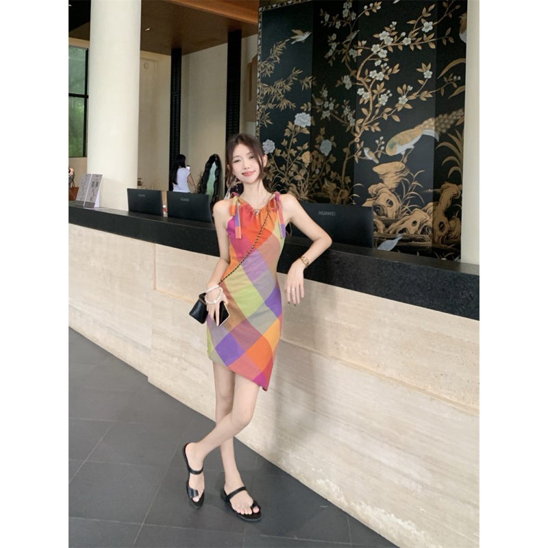 Miko พร้อมส่ง🌈มินิเดรสสายเดียว🌈ชุดเดรสสั้นผู้หญิงสีสันY2k เดรสเซ็กซี่เอวเข้ารูป มีจีบแบบผูกเซือก ชุดไปทะเล สไตล์เกาหลี - รูปที่ 2