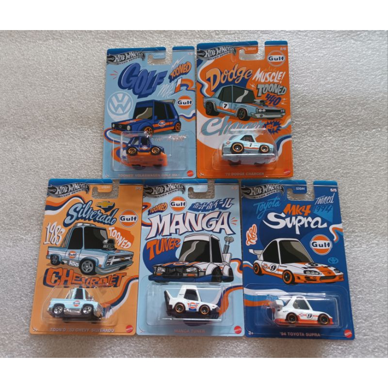 Hotwheels tooned volkswagen golf mk1 , 70 dodge charger , toon'd 83 chevy silverado , manga tuner , 94 toyota supra